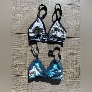 Calvin Klein “Sheer Marquisette” Lace Triangle & ID Cotton Triangle Bralette